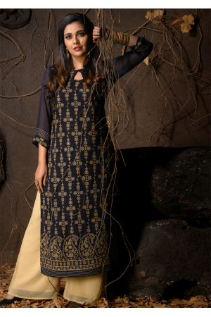 Blue Color Designer Georgette Kurti